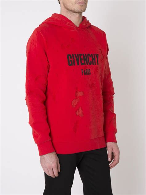 givenchy paris red hoodie|givenchy paris sweatshirt destroyed.